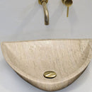 White Travertine Corner Vessel Bathroom Sink Polished Beige Natural Stone