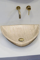 White Travertine Corner Vessel Bathroom Sink Polished Beige Natural Stone