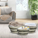 Natural Canes Grass Baskets Stackable Storage Bins Set of 3 with Hollowed Handles by LJGDeals