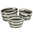 Natural Canes Grass Baskets Stackable Storage Bins Set of 3 with Hollowed Handles by LJGDeals