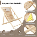 Solid Fir Wood Lounge Chair with 3-Level Adjustable Backrest and Soft Padded Headrest-Natural by LJGDeals