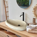 Handcrafted Natural Travertine Beige Oval Vessel Sink W 14L 20in