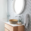 Round Travertine Natural Stone Vessel Sink With Split Face Beige Bathroom