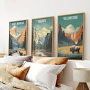 Rocky Mountain, Yosemite, Yellowstone. National Park Wall Art by Wall Art Set