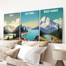 Set of 3 Travel Prints. Banff, Lake Tahoe, Mount Rainier Posters by Wall Art Set