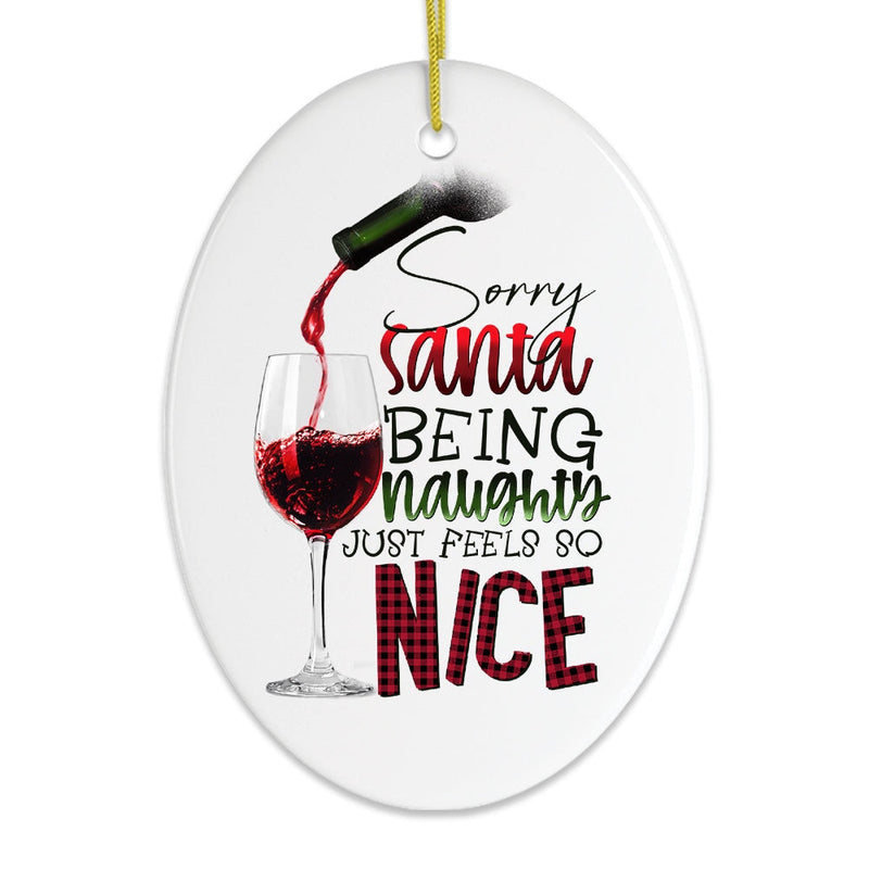 Naughty Wine Drinker Funny Christmas Ornament