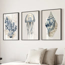Beach House Wall Art Set. Blue Coral, Jellyfish, Shell by Wall Art Set