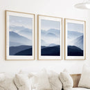 Blue Misty Mountain Scenery. Set of 3 Prints by Wall Art Set