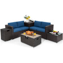 6 Pieces Outdoor Wicker Furniture Set with 32 Inch Propane Fire Pit Table by LJGDeals