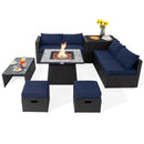 9 Pieces Outdoor Wicker Sectional with 35 Inch Gas Fire Pit Table by LJGDeals