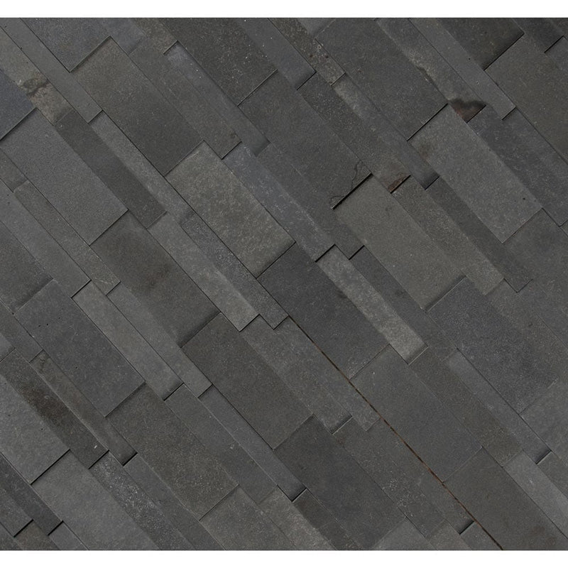 Neptune 3D 12X12 honed basalt mesh mounted mosaic tile SMOT BSLTB 3DH product shot multiple tiles angle view