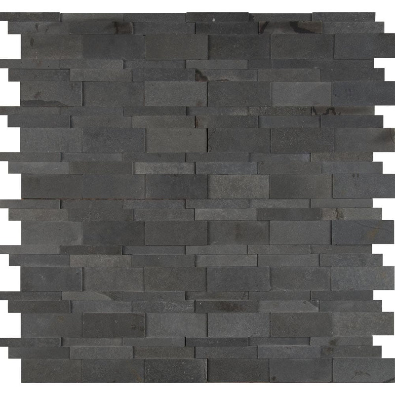Neptune 3D 12X12 honed basalt mesh mounted mosaic tile SMOT BSLTB 3DH product shot multiple tiles top view
