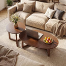 Nesting Coffee Table Set of 2 with Wood Veneered Top and Solid Rubber Wood Legs by LJGDeals