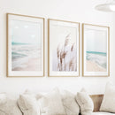 Coastal Boho Wall Art. Beach Pampas Grass, Blue Ocean Waves by Wall Art Set
