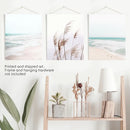 Coastal Boho Wall Art. Beach Pampas Grass, Blue Ocean Waves by Wall Art Set