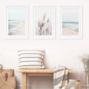Coastal Boho Wall Art. Beach Pampas Grass, Blue Ocean Waves by Wall Art Set