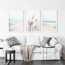 Coastal Boho Wall Art. Beach Pampas Grass, Blue Ocean Waves by Wall Art Set