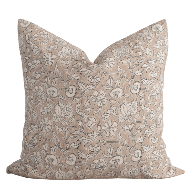 Arlet Floral Block Printed Pillow Cover | Light Brown