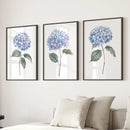 Light Blue Hydrangea Flower Wall Art Poster Set by Wall Art Set