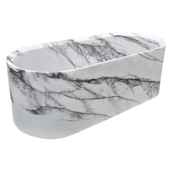 Polished Marble Hand Carved Freestanding Bathtub 32 x 73 x 24, angled view