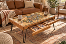 Rustic Puzzle Coffee Table with removable glass top - includes 2 hidden drawers - 24x36"