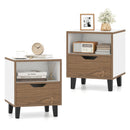 Nightstand Set of 2 with Drawer and Open Storage Shelf for Bedroom-White by LJGDeals