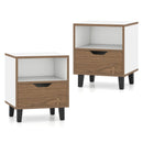 Nightstand Set of 2 with Drawer and Open Storage Shelf for Bedroom-White by LJGDeals