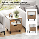 Nightstand Set of 2 with Drawer and Open Storage Shelf for Bedroom-White by LJGDeals