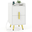 Nightstand Side Tables with 2 Drawers and 2 USB Ports-Rustic Brown by DirectDeals