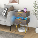 Nightstand Sofa Side Tables with Charging Station and 2 Drawers and LED lights-Gray by LJGDeals