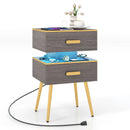 Nightstand Sofa Side Tables with Charging Station and 2 Drawers and LED lights-Gray by LJGDeals