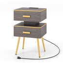 Nightstand Sofa Side Tables with Charging Station and 2 Drawers and LED lights-Gray by DirectDeals