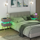 Nightstand Sofa Side Tables with Charging Station and 2 Drawers and LED lights-Gray by LJGDeals