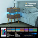 Nightstand Sofa Side Tables with Charging Station and 2 Drawers and LED lights-Gray by LJGDeals