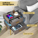 Nightstand Sofa Side Tables with Charging Station and 2 Drawers and LED lights-Gray by LJGDeals