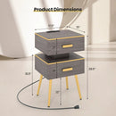 Nightstand Sofa Side Tables with Charging Station and 2 Drawers and LED lights-Gray by DirectDeals