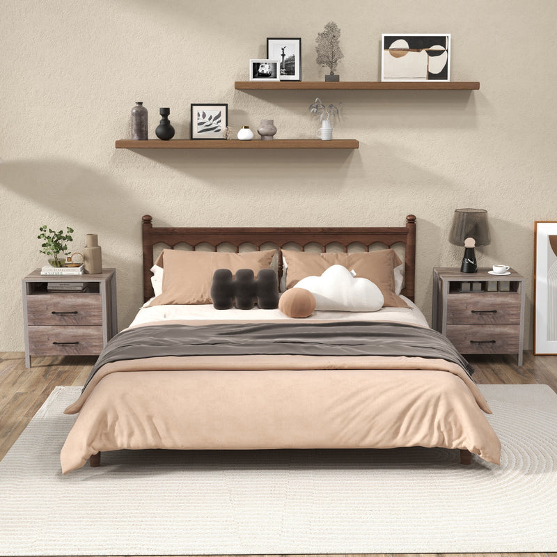 Nightstand with 2 Drawers Farmhouse Bed Side Table with Open Storage Shelf-Grey, photo 7 of 8
