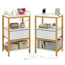 Nightstand with Charging Station and Adjustable Fabric Drawer for Bedroom and Living Room by LJGDeals