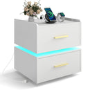 Nightstand with Charging Station LED Bedside Table with 2 Storage Drawers by DirectDeals