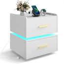 Nightstand with Charging Station LED Bedside Table with 2 Storage Drawers by LJGDeals