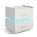 Nightstand with Charging Station LED Bedside Table with 2 Storage Drawers by LJGDeals