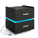 Nightstand with Charging Station LED Bedside Table with 2 Storage Drawers by DirectDeals