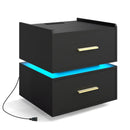 Nightstand with Charging Station LED Bedside Table with 2 Storage Drawers by LJGDeals