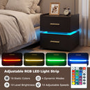 Nightstand with Charging Station LED Bedside Table with 2 Storage Drawers by DirectDeals