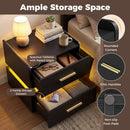 Nightstand with Charging Station LED Bedside Table with 2 Storage Drawers by LJGDeals