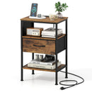 Nightstand with Charging Station 24.5 inch Modern Bedside Table with Fabric Drawer by LJGDeals