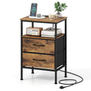 Nightstand with Charging Station 24.5 inch Modern Bedside Table with 2 Fabric Drawers by DirectDeals