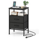 Nightstand with Charging Station 24.5 inch Modern Bedside Table with 2 Fabric Drawers by LJGDeals
