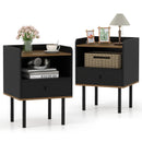 Nightstand with Drawer 3-Tier Sofa Side Table with Open Storage Shelf Set of 2-Black by LJGDeals