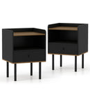Nightstand with Drawer 3-Tier Sofa Side Table with Open Storage Shelf Set of 2-Black by LJGDeals
